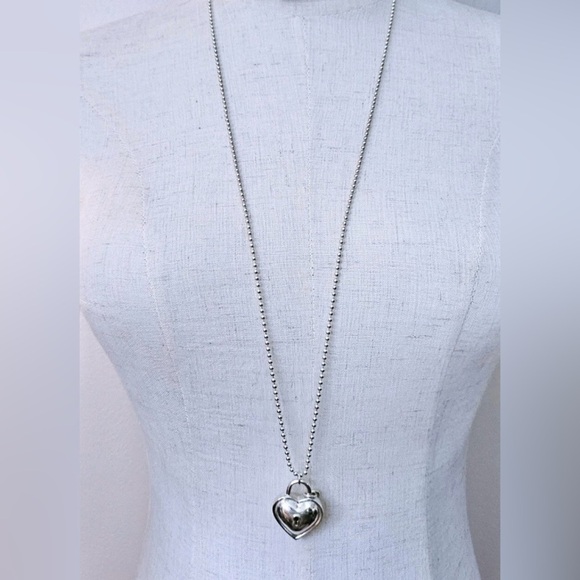 1994 Vintage Tiffany & Co. Locks Heart Necklace Pendant 18k Sterling 34” Vintage - Picture 3 of 6